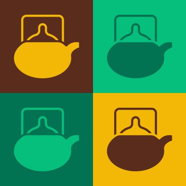 Pop Art Geleneksel Çay Töreni ikonu renk arkaplanda izole edilmiş. Fincanlı çaydanlık. Vektör