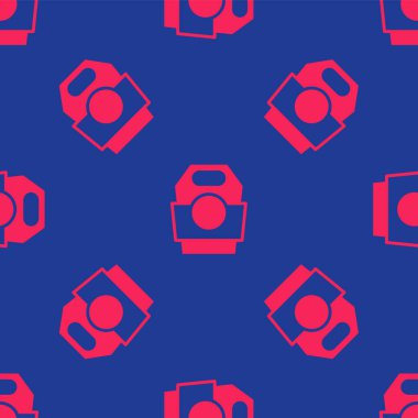 Red Asian noodles in paper box icon isolated seamless pattern on blue background. Street fast food. Korean, Japanese, Chinese food.  Vector