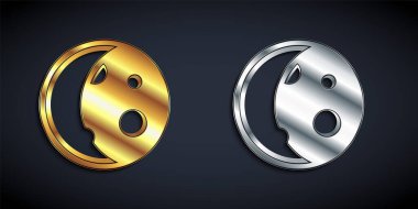 Gold and silver Moon phases icon isolated on black background. Long shadow style. Vector