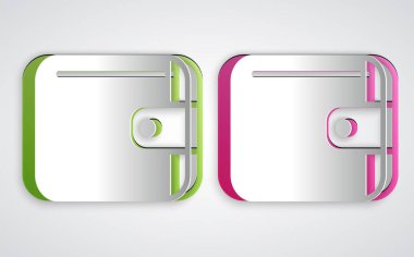 Kağıt kesiği Cüzdan simgesi gri arkaplanda izole edilmiş. Çanta ikonu. Nakit tasarruf sembolü. Kağıt sanatı tarzı. Vektör