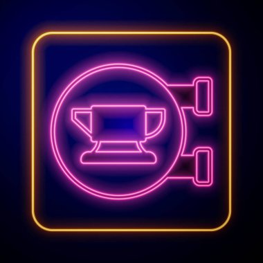 Parlayan neon neon demirci örs aracı simgesi siyah arkaplanda izole edildi. Metal dövmesi. Kalpazanlık aleti. Vektör