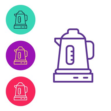 Elektrik ısıtıcısı simgesini beyaz arkaplanda izole et. Çaydanlık ikonu. Simgeleri renklendirin. Vektör