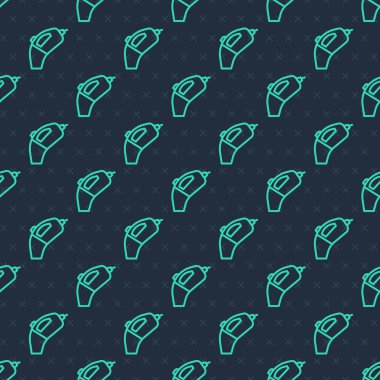 Green line Portable vacuum cleaner icon isolated seamless pattern on blue background.  Vector