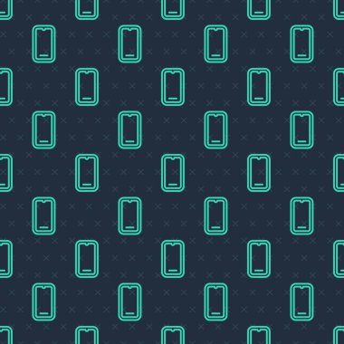 Yeşil hat akıllı telefon, cep telefonu simgesi mavi arka planda izole edilmiş kusursuz desen. Vektör