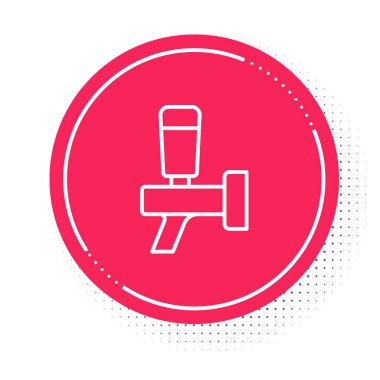White line Beer tap icon isolated on white background. Red circle button. Vector