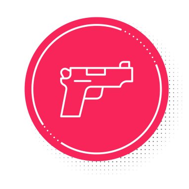 White line Pistol or gun icon isolated on white background. Police or military handgun. Small firearm. Red circle button. Vector