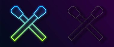 Siyah arkaplanda izole edilmiş ateş ikonu ile parlayan neon hattı yakma kibriti. Ateşle maç. Kibrit işareti. Vektör