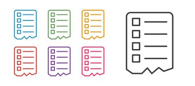 Satır alışveriş listesi simgesi beyaz arkaplanda izole edildi. Simgeleri renklendirin. Vektör