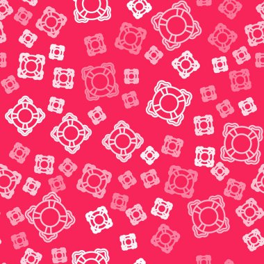 Beyaz çizgi Lifebuoy simgesi kırmızı arkaplanda izole edilmiş. Can simidi sembolü. Vektör