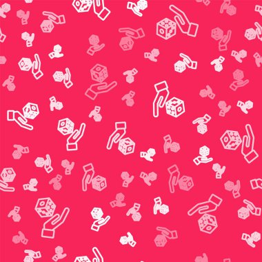 Kırmızı arkaplanda beyaz çizgi oyun zar simgesi izole edilmiş kusursuz desen. Kumarhane kumarı. Vektör