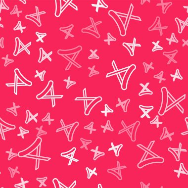 Beyaz çizgi Kamp portatif katlanabilir sandalye simgesi kırmızı arkaplanda izole edilmiş pürüzsüz desen. Dinlen ve rahatla. Balık koltuğu. Vektör