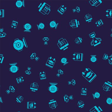Set Web camera, Award cup, Online quiz, test, survey and education on seamless pattern. Vector