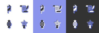 Set Christmas star, Firework rocket, Candy and Envelope icon. Vector