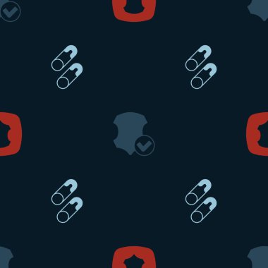Set Leather,  and Closed steel safety pin on seamless pattern. Vector