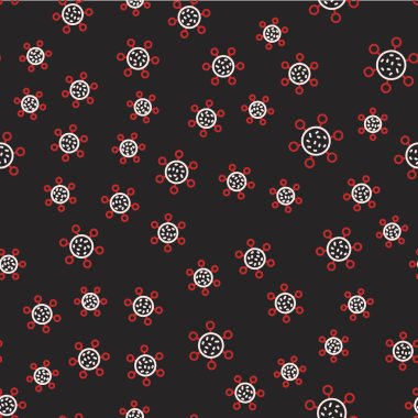 Çizgi Bakteri simgesi siyah arkaplanda izole edilmiş kusursuz desen. Bakteriler ve mikroorganizmalar, sebep olan mikroorganizma hastalıkları, hücre kanseri, mikrop, virüs, mantar. Vektör