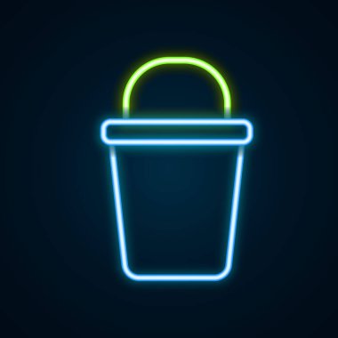 Parlayan neon çizgi Bucket simgesi siyah arkaplanda izole edildi. Temizlik hizmeti konsepti. Renkli taslak konsepti. Vektör