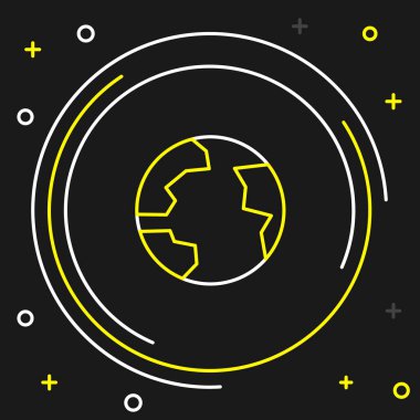 Çizgi Dünya çapında simge siyah arkaplanda izole edildi. Yerküreye iğnele. Renkli taslak konsepti. Vektör