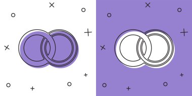 Set Wedding rings icon isolated on white and purple background. Bride and groom jewelry sign. Marriage symbol. Diamond ring.  Vector