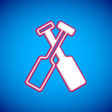 Mavi arka planda beyaz çapraz kürek ya da kürek ikonu izole edildi. Vektör