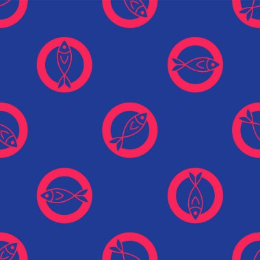 Kırmızı kurutulmuş balık ikonu mavi arka planda izole edilmiş pürüzsüz desen. Vektör