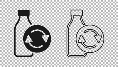 Black Recycling plastic bottle icon isolated on transparent background.  Vector