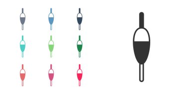 Beyaz arka planda siyah balık ikonu izole edildi. Balık oltası. Simgeleri renklendirin. Vektör