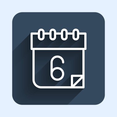 White line Calendar icon isolated with long shadow background. Event reminder symbol. Blue square button. Vector