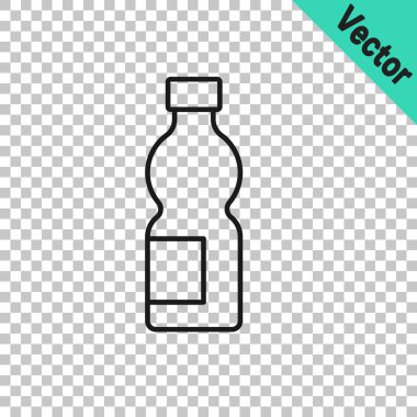 Şeffaf arkaplanda izole edilmiş siyah bir şişe su ikonu. Soda su içme tabelası. Vektör