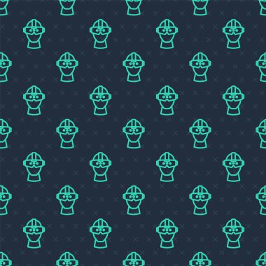 Yeşil çizgi Sanal gerçeklik gözlüğü ikonu mavi arkaplandaki kusursuz deseni izole etti. Stereoskopik 3D VR maskesi. Optik baş monte edildi. Vektör