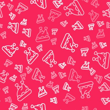 White line Roasted turkey or chicken icon isolated seamless pattern on red background. Merry Christmas and Happy New Year.  Vector