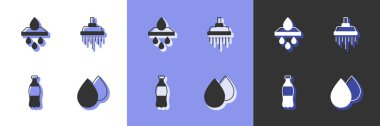 Set Water drop, filter cartridge, Bottle of water and Shower icon. Vector