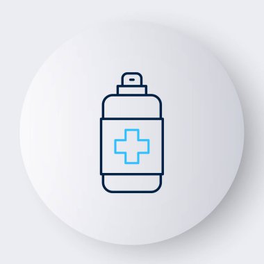 Beyaz arka planda izole edilmiş şeker ikonu içeren sıvı antibakteriyel sabun hattı. Antiseptik. Dezenfeksiyon, hijyen, cilt bakımı. Renkli taslak konsepti. Vektör