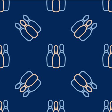 Çizgi bovling simgesi mavi arkaplanda izole edilmiş kusursuz desen. Hokkabazlık kulüpleri, sirk şekerlemeleri. Vektör