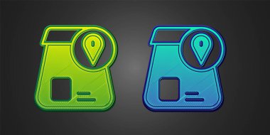 Yeşil ve mavi online sipariş ve fast food dağıtım ikonu siyah arka planda izole edildi. Vektör