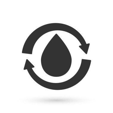 Gri Geri Dönüşüm Temiz Su simgesi beyaz arka planda izole. İşaret geri dönüşümlü bir damla su. Vektör