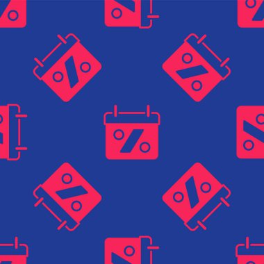 Kırmızı İndirim% simgesi mavi arka planda izole edilmiş kusursuz desen. Etiket alışverişi. Özel teklif işareti. İndirim kuponları sembolü. Vektör