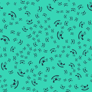 Black Wooden horse in saddle swing for little children icon isolated seamless pattern on green background.  Vector