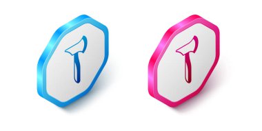 Beyaz arkaplanda izole edilmiş Isome tahta balta simgesi. Oduncu baltası. Altıgen düğmesi. Vektör