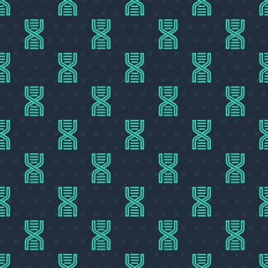 Yeşil çizgi DNA sembolü mavi arkaplanda izole edilmiş kusursuz desen. Vektör