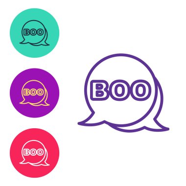 Boo konuşma balonu simgesini beyaz arkaplanda izole et. Mutlu Cadılar Bayramı Partisi. Simgeleri renklendirin. Vektör