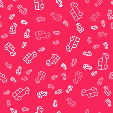 White line Safari car icon isolated seamless pattern on red background.  Vector