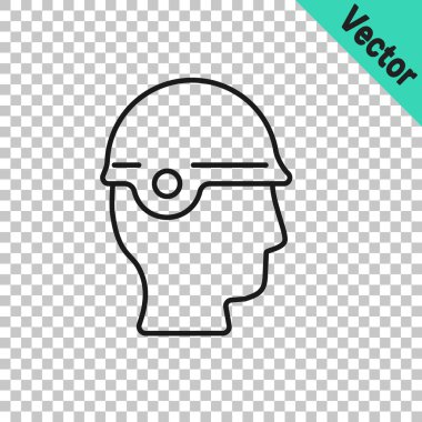 Black line Baseball helmet icon isolated on transparent background.  Vector