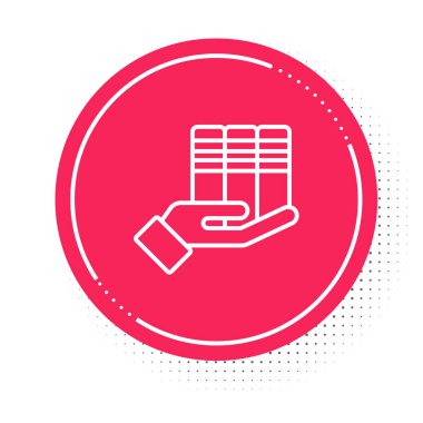 White line Book donation icon isolated on white background. Red circle button. Vector