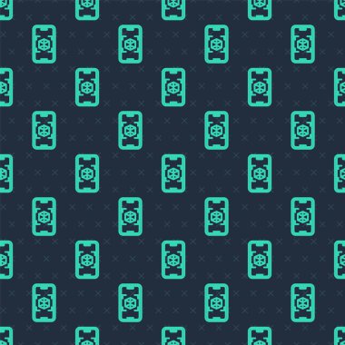 Yeşil çizgi 3D modelleme simgesi mavi arkaplanda izole edilmiş pürüzsüz desen. Artırılmış gerçeklik mi yoksa sanal gerçeklik mi? Vektör