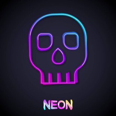 Parlayan neon hattı Skull simgesi siyah arkaplanda izole edildi. Mutlu Cadılar Bayramı Partisi. Vektör
