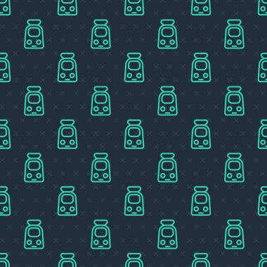 Yeşil hat tren ve demiryolu ikonu mavi arka planda izole edilmiş. Toplu taşıma sembolü. Metro treni nakliyesi. Metro yeraltı. Vektör