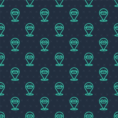 Yeşil çizgili gülen dudak ikonu mavi arka planda izole edilmiş pürüzsüz desen. Gülümse. Vektör