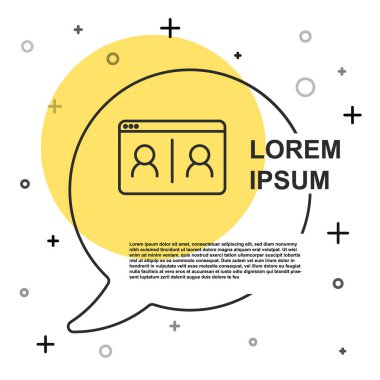 Siyah hat görüntülü sohbet konferansı simgesi beyaz arkaplanda izole edildi. Çevrimiçi iş görüşmesi formu. Uzak proje yönetimi. Rastgele dinamik şekiller. Vektör