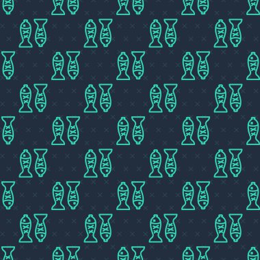 Yeşil çizgi, mavi arka planda izole edilmiş bir tabak ikonunda balık servis ediyordu. Vektör