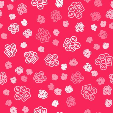 White line Tax payment icon isolated seamless pattern on red background.  Vector